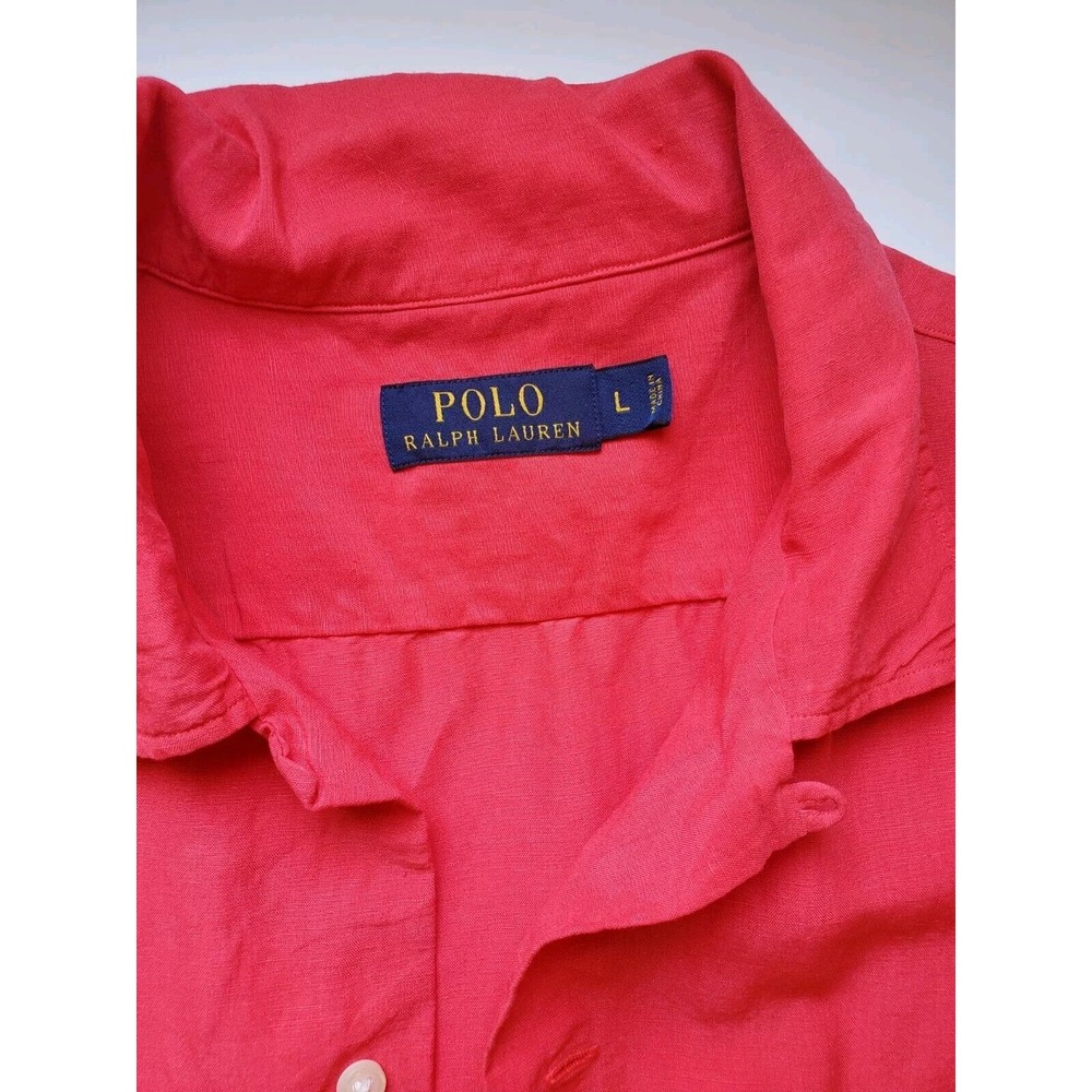Ralph Lauren Mens Linen Shirt Pink Short Sleeve Button Down Large Spring Summer - Picture 2 of 5